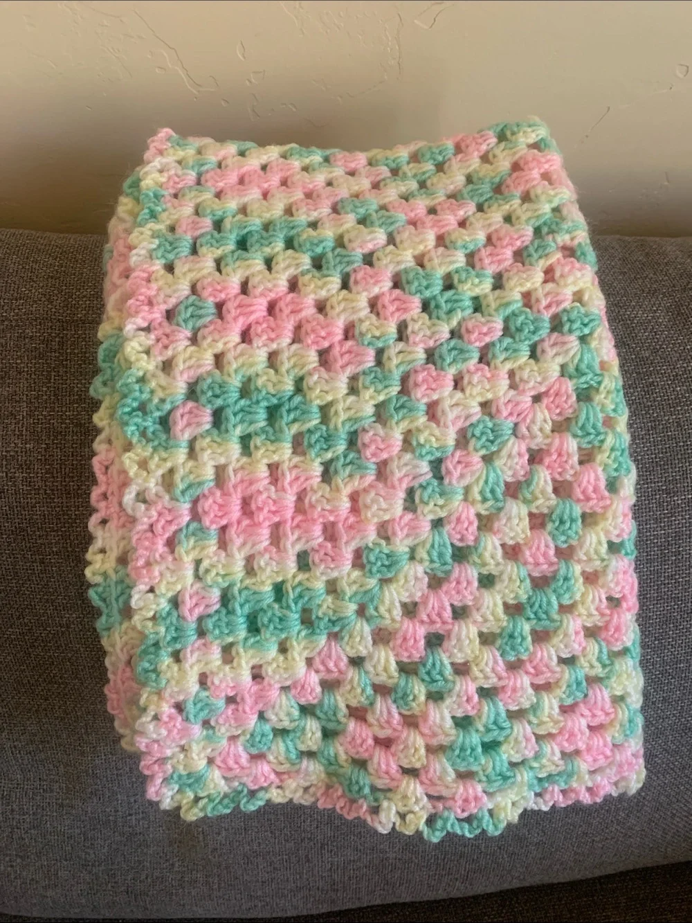 36” x 36” Handmade Crocheted Pastel Blanket Throw - Pink, Mint & Yellow